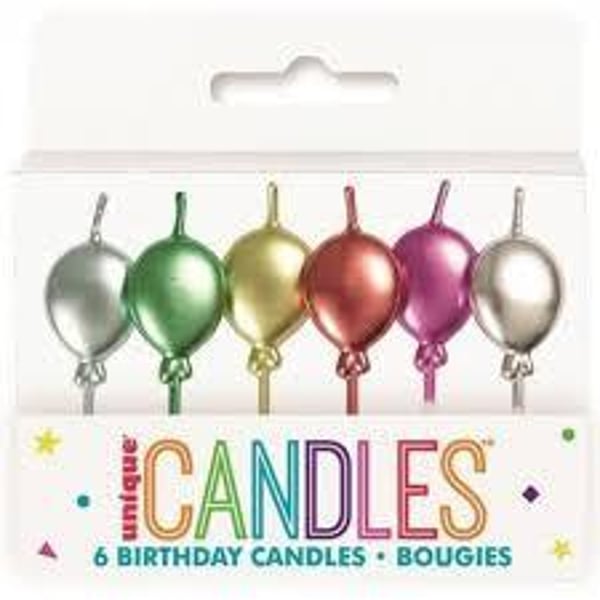 Unique- Metallic Balloon Picks Candle 6pcs