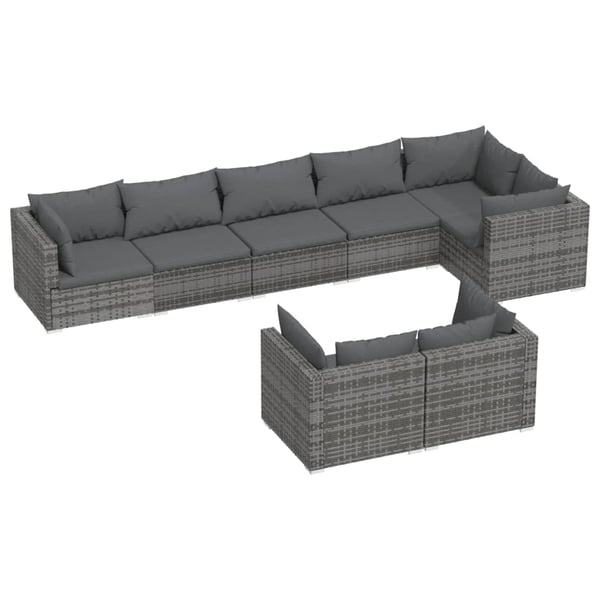 vidaXL 8 Piece Garden Lounge Set with Cushions Grey Poly Rattan vidaXL 8 Piece Garden Lounge Set with Cushions Grey Poly Rattan