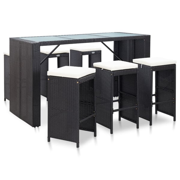 vidaXL 7 Piece Garden Bar Set with Cushions Poly Rattan Black vidaXL 7 Piece Garden Bar Set with Cushions Poly Rattan Black