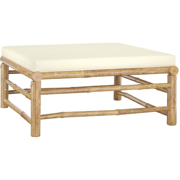 Vidaxl Garden Footrest With Cream White Cushion Bamboo