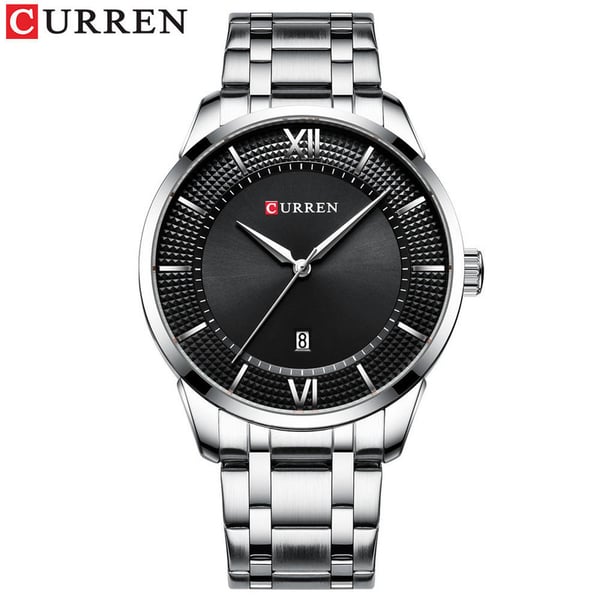Curren CRN8356-SLVR/BLK-Multifunctional Calendar Waterproof Quartz Wristwatch