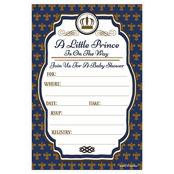 m&h invites Little Prince Baby Shower Invitations (20 Count) With Envelopes