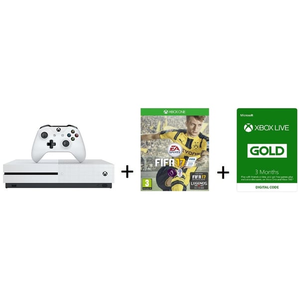 Microsoft Xbox One S 1TB Gaming Console White + Fifa17 Game + 3 Months Live Gold Membership