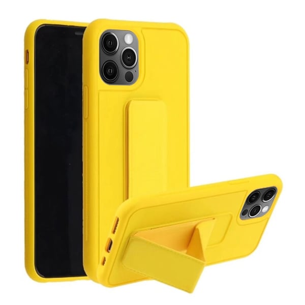 Margoun case for iPhone 14 Pro with Hand Grip Foldable Magnetic Kickstand Wrist Strap Finger Grip Cover 6.1 inch Yellow