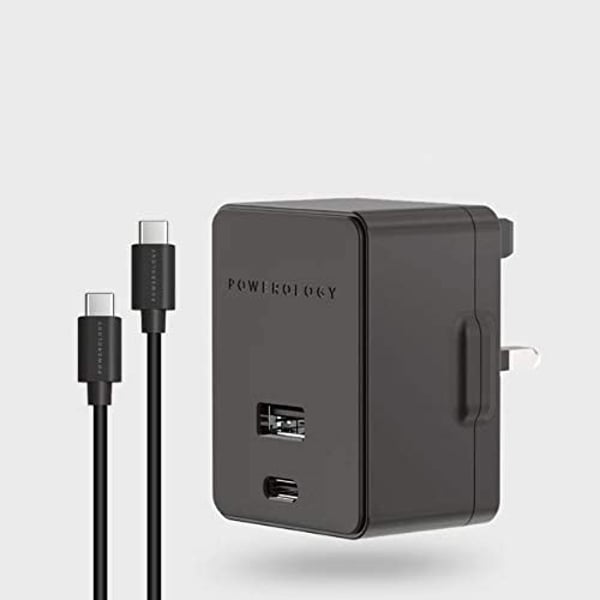 Powerology - Dual Port Wall Charger 30W USB 2.4A + PD 18W with Type-C to Mfi Lighting Cable 1.2M - Black