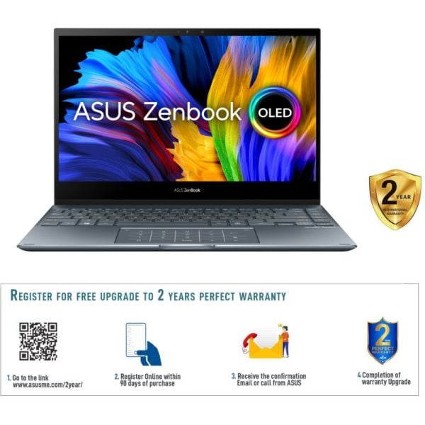 ASUS Zenbook Flip 13 OLED UX363EA-OLED101W Touch Laptop - Core i7 2.8GHz 16GB 1TB Shared Win11Home 13.3inch FHD OLED Pine Grey English/Arabic Keyboard with Stylus Pen