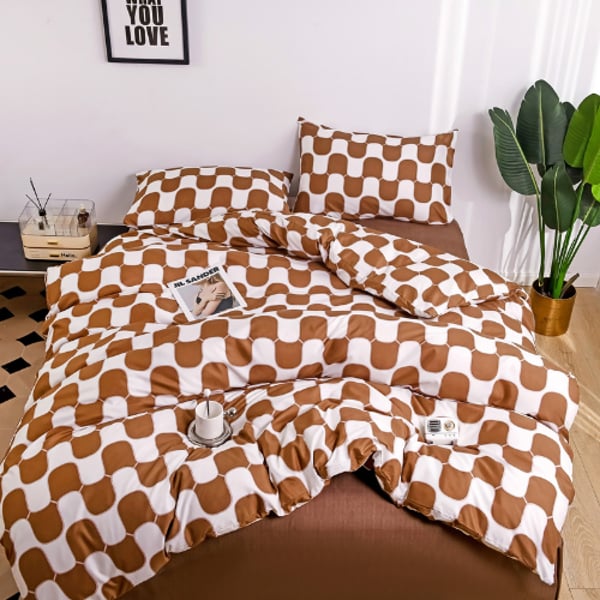 Luna Home Queen/double Size 6 Pieces Bedding Set Without Filler, Wave Design Brown Color