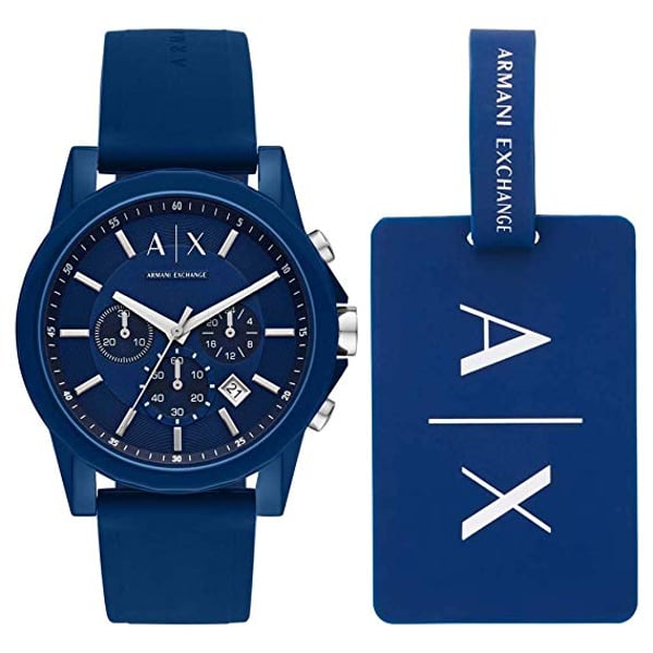 Armani Exchange Outerbanks Blue Silicon Men Watch Set AX7107