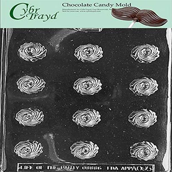 Cybrtrayd Life Of The Party Ao095 Swirl Bon-Bon Chocolate Candy Mold In Sealed Protective Poly Bag Imprinted With Copyrighted Cybrtrayd Molding Instructions