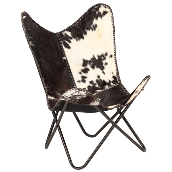 vidaXL Butterfly Chair Black and White Genuine Goat Leather vidaXL Butterfly Chair Black and White Genuine Goat Leather
