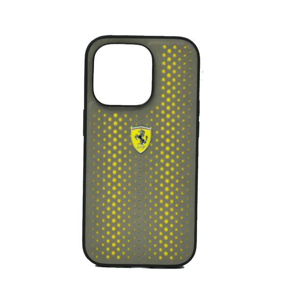 Ferrari Pu Leather Perforated Case With Nylon Base & Yellow Shield Logo For Iphone 14 Pro Max Yellow Ferrari Pu Leather Perforated Case With Nylon Base & Yellow Shield Logo For Iphone 14 Pro Max Yellow