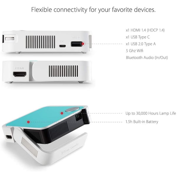ViewSonic M1 mini Plus Smart LED Pocket Cinema Projector with Wi-Fi & Bluetooth, Screen Mirroring, Embedded JBL Speakers, USB Type C, Automatic Vertical Keystone, Built-in Battery and 1080p Support (M1MINIPLUS) ViewSonic M1 mini Plus Smart LED Pocket Cinema Projector with Wi-Fi & Bluetooth, Screen Mirroring, Embedded JBL Speakers, USB Type C, Automatic Vertical Keystone, Built-in Battery and 1080p Support (M1MINIPLUS)