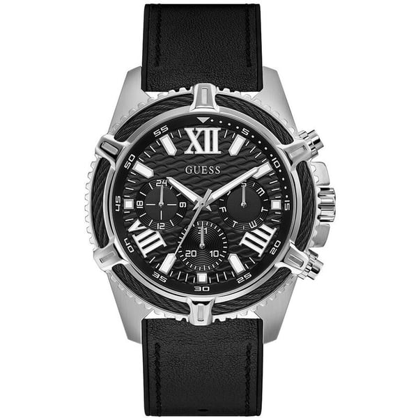Guess Apex Black Leather/Silicone Multi-function Watch For Men GW0053G1 Guess Apex Black Leather/Silicone Multi-function Watch For Men GW0053G1