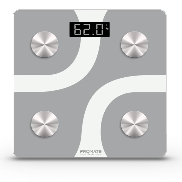 Promate Bluetooth Body Fat Scale with Smartphone App for Body Weight/Muscle Mass/BMI/BMR, iScale Wht