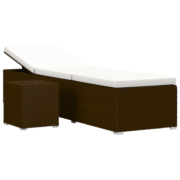 vidaXL Sun Lounger with Cushion and Tea Table Poly Rattan Brown vidaXL Sun Lounger with Cushion and Tea Table Poly Rattan Brown