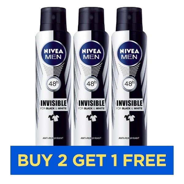 Nivea Invisible B&W Original Men 150ml - Buy 2 Get 1 Free