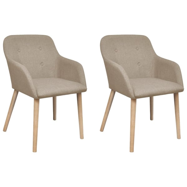vidaXL Oak Indoor Fabric Dining Chair Set 2 pcs with Armrest Beige