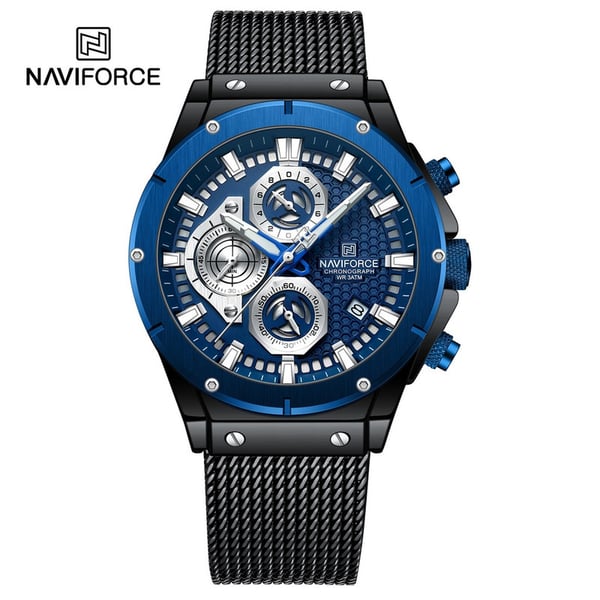 Naviforce  NF8027S-BLK/BLU-Mesh Stainless Steel Chronograph Edition