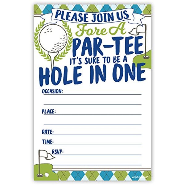 m&h invites Golf Party Invitations (20 Count) With Envelopes | Hole In One Par-Tee