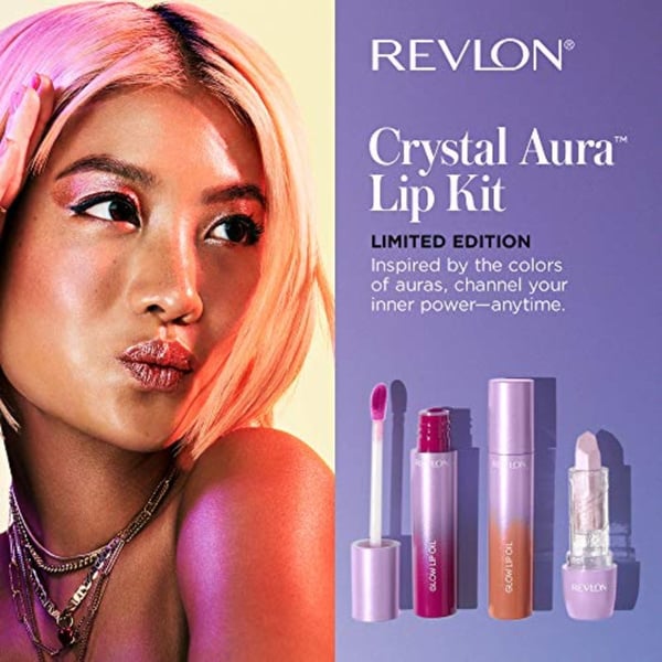 REVLON Crystal Aura Collection Lip Kit, Limited Edition Lipstick And Oils, Pack Of 3 REVLON Crystal Aura Collection Lip Kit, Limited Edition Lipstick And Oils, Pack Of 3