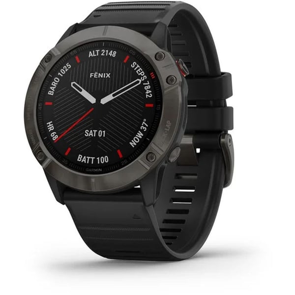 Garmin 010-02157-11 6X Fenix Sapphire Carbon Grey Dlc Band Watch W/Black