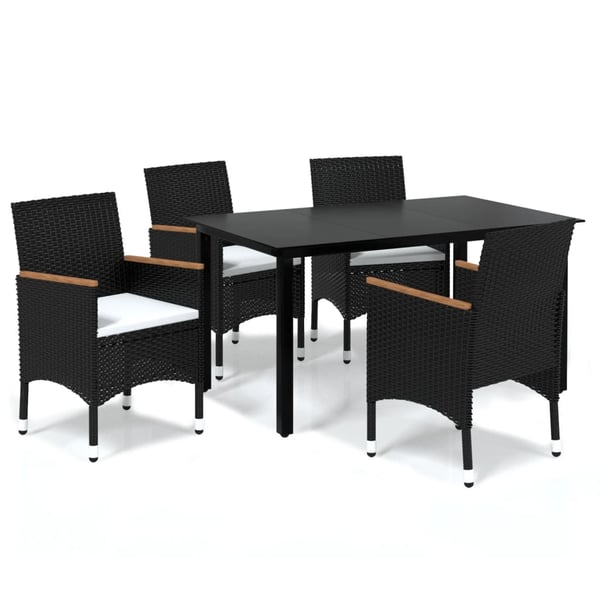 vidaXL 5 Piece Garden Dining Set with Cushions Poly Rattan Black