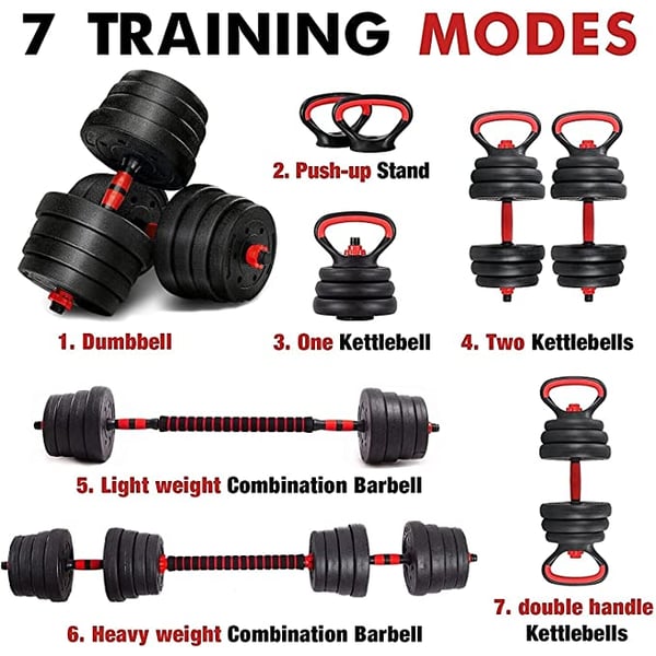 Ultimax Adjustable 7 In 1 Dumbbell Set With Connecting Rod Used As Barbell, Kettlebell And Push-ups-30kgs