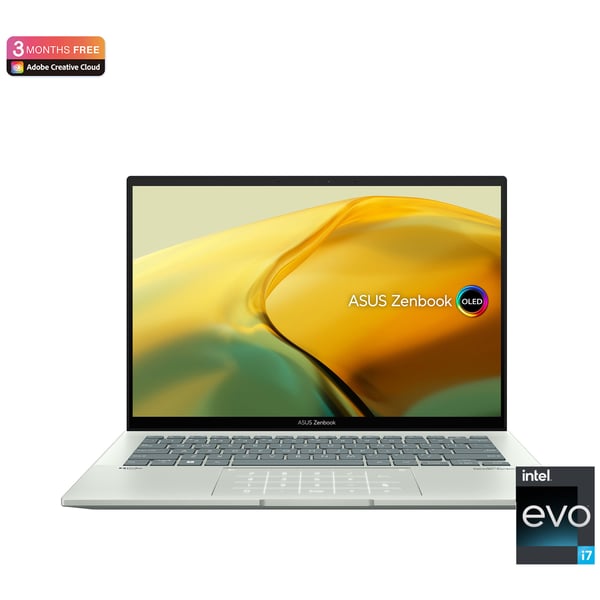 Asus Zenbook 14 OLED UX3402ZA-OLED1Q7W Slim Laptop – Core i7 2.1GHz 16GB 1TB Shared Win11Home 14inch 2.8K Aqua Celadon English/Arabic Keyboard