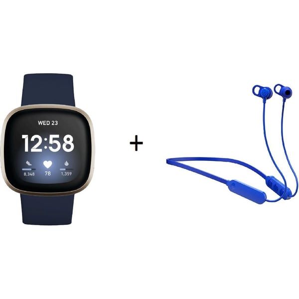 Fitbit FB511GLNV Versa 3 Smartwatch Midnight Blue + Skullcandy S2JPW-M101 Jib+ Wired Headphone Blue