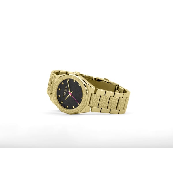 Daisy Dixon London Womens Quartz Watch Alessandra #26 Gold Bracelet With Leopard Print Links With Black Sunray Leopard Print Dial - D Dd173gm