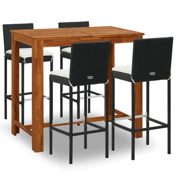 vidaXL 5 Piece Garden Bar Set with Cushions Black