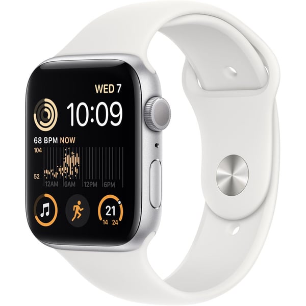 Apple Watch SE GPS 44mm Silver Aluminum Case with White Sport Band - Regular