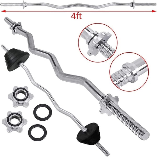 ULTIMAX Weight Lift Bar Curved Threaded Chrome Steel Curl Bar with Collars for All Standard Plates Free Weightlifting Accessory for Home Gym-47 inch ULTIMAX Weight Lift Bar Curved Threaded Chrome Steel Curl Bar with Collars for All Standard Plates Free Weightlifting Accessory for Home Gym-47 inch