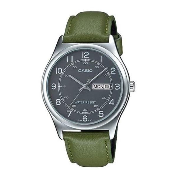 Casio Enticer Green Leather Men Analog Watch MTP-V006L-3B