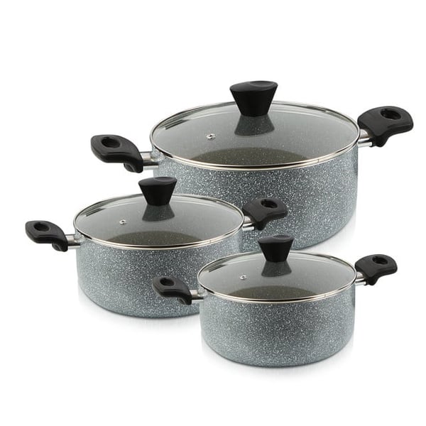 HOMEWAY - 6 PIECE MARBLE CASSEROLE SET WITH 5 LAYER NON-STICK COATING, 30cm CASSEROLE WITH LID, 28cm CASSEROLE WITH LID, 24cm CASSEROLE WITH LID, HEAT RESISTANT HANDLES, DISHWASHER SAFE, FORGED CONSTRUCTION, INDUCTION FRIENDLY - HW3465
