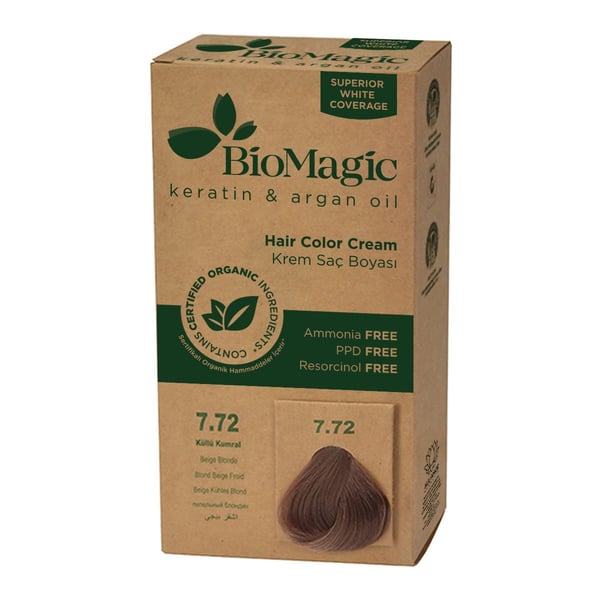 Biomagic Keratin & Argan Oil Hair Color Cream 7/72 Beige Blonde