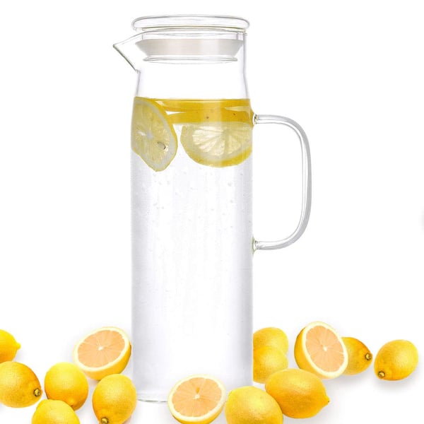 Glass Pitcher with Lid,Lemonade Pitcher,Tea Pitcher,Borosilicate Glass  Carafe,for Hot and Cold Water, Drinks, Wine, Tea 