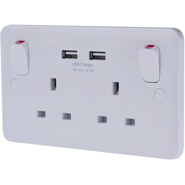 Schneider Electric Lisse White Moulded - Twin Socket Combined 2 X Usb Sp 2.1 A. White