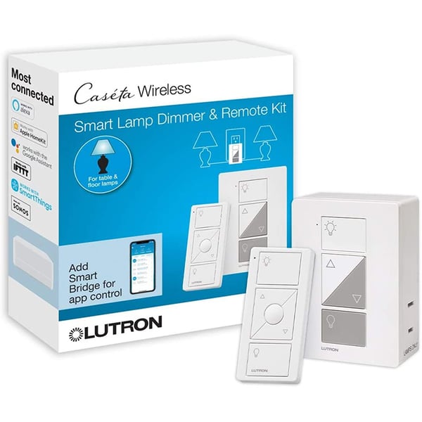 Lutron Caseta Smart Home Plug-in Lamp Dimmer Switch And Pico Remote Kit Works With Alexa Apple HomeKit And The Google Assistant - White