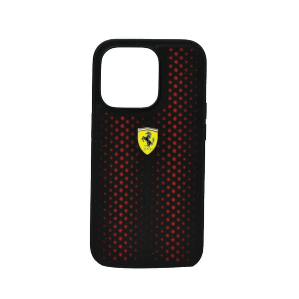 Ferrari Pu Leather Perforated Case With Nylon Base & Yellow Shield Logo For Iphone 14 Pro Red Ferrari Pu Leather Perforated Case With Nylon Base & Yellow Shield Logo For Iphone 14 Pro Red