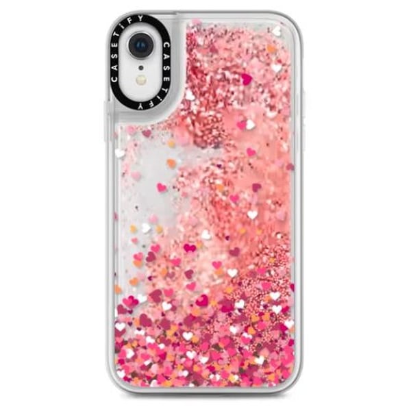 Casetify Glitter Case iPhone XR Confetti Hearts Rose Gold