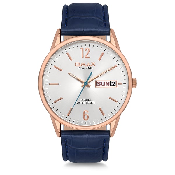 Omax Classic Series Blue Leather Analog Watch For Men JD01R64I