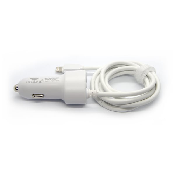 Brave Universal Car Charger USB With Cable - White