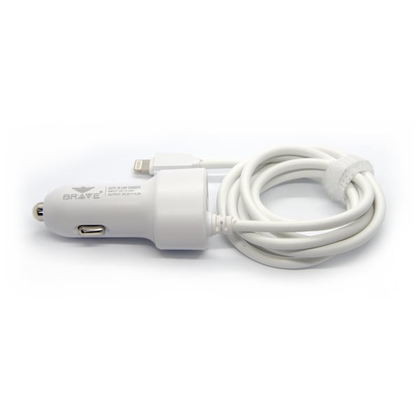 Brave Universal Car Charger USB With Cable - White Brave Universal Car Charger USB With Cable - White