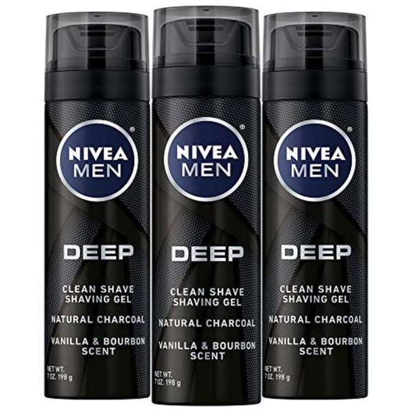 NIVEA Men DEEP Clean Shaving Gel - With Natural Charcoal To Clean While Shaving - 7 oz. Can (Pack of 3)