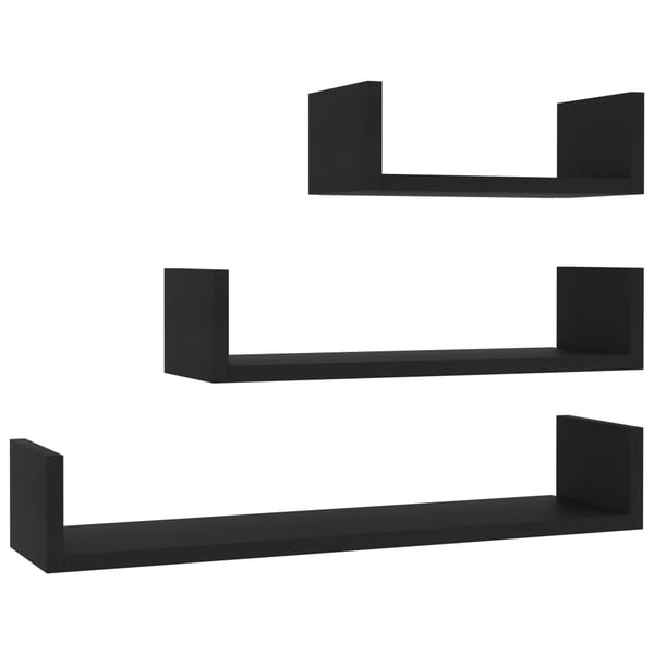 vidaXL Wall Display Shelf 3 pcs Black Engineered Wood vidaXL Wall Display Shelf 3 pcs Black Engineered Wood