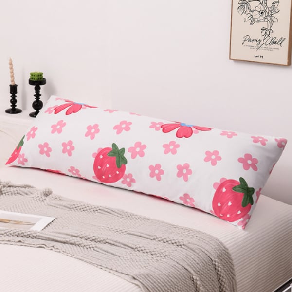 LUNA HOME 1 Piece Long Body Pillow Case, Pink Strawberry and Cute Flower Design
