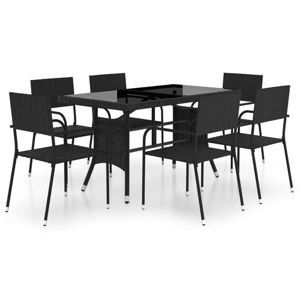 vidaXL 7 Piece Garden Dining Set Poly Rattan Black vidaXL 7 Piece Garden Dining Set Poly Rattan Black