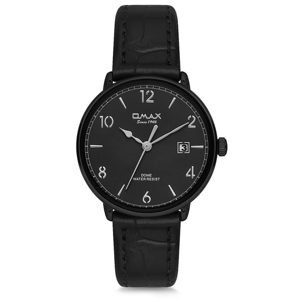 Omax Dome Series Black Leather Analog Watch For Women DCD002M22I
