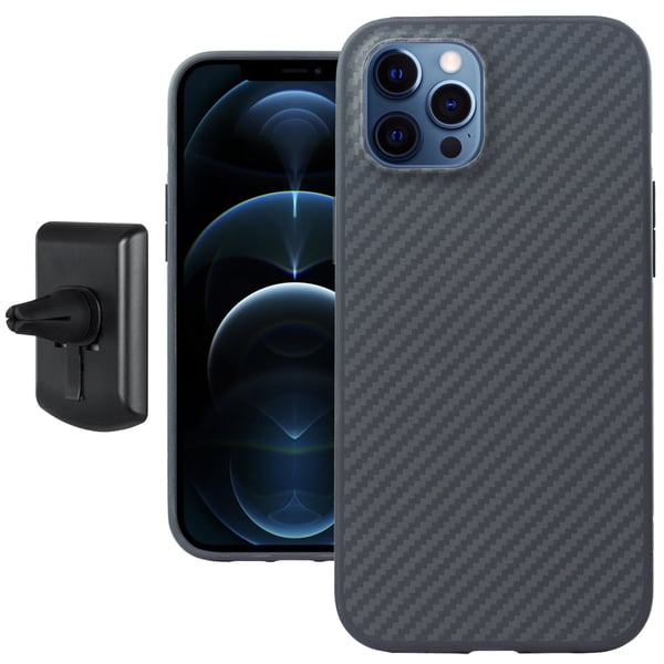 Evutec AER designed for iPhone 12 Pro MAX case cover (6.7 inch) with AFIX Plus Air Vent Car Mount system - Karbon Black